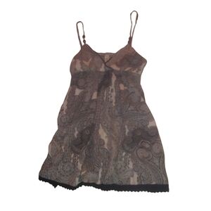 Elegant Paisley Lace Trim Boho Style dress Size Medium Mini Spaghetti Strap